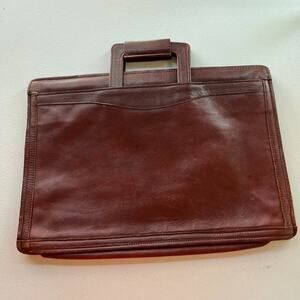 Vintage Unisex Briefcase Messenger Bag Double Handles Brown Leather